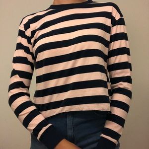 Topshop Pink and Navy Blue Striped Long Sleeve